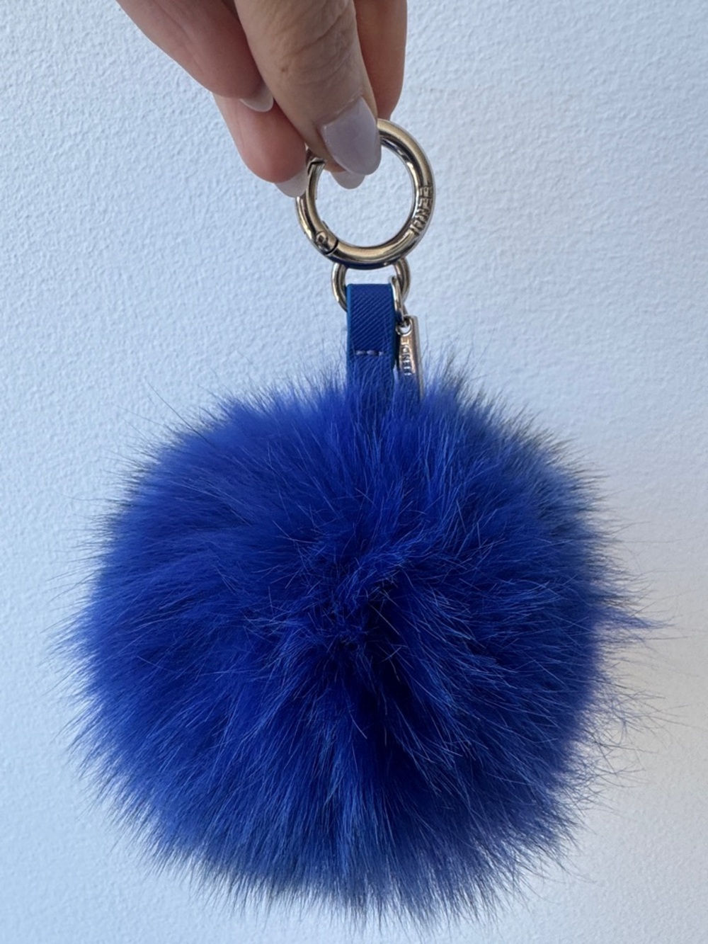 Blue Fox Fur Pom-Pom Keychain Bag Charm